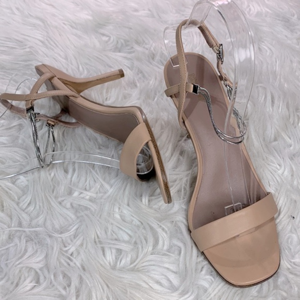 DIANE Von Furstenberg Frankie heels sandals mix media leather/double chain trim